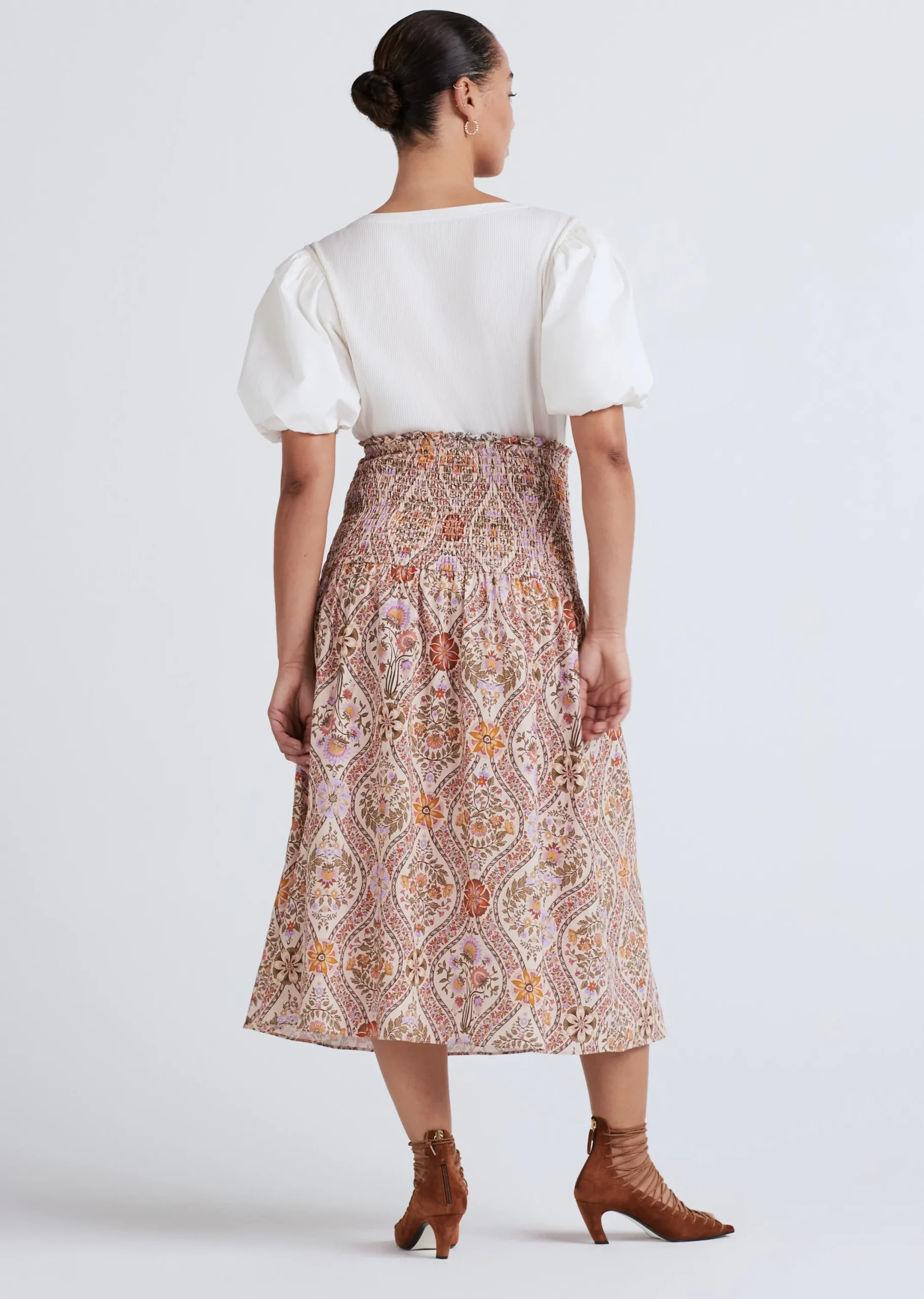 Derek Lam -Madani Smocked Skirt Light Khaki Multi