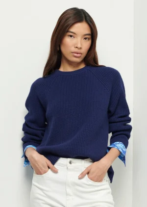 Derek Lam -Marcia Long Sleeve Combo Crewneck Sweater Navy-Cobalt Multi
