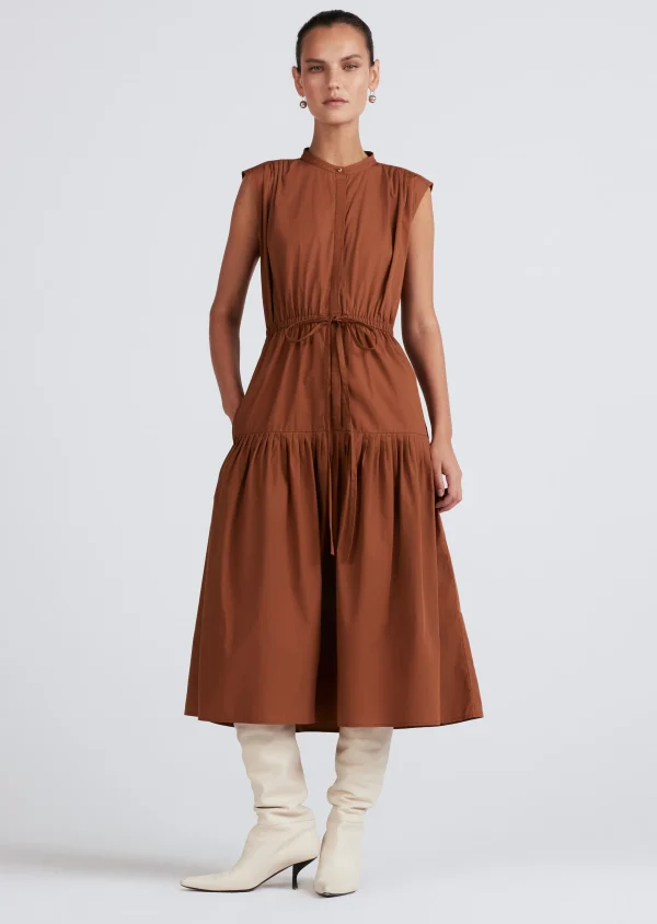 Derek Lam -Margaret Waist Tie Sleeveless Midi Dress Luggage