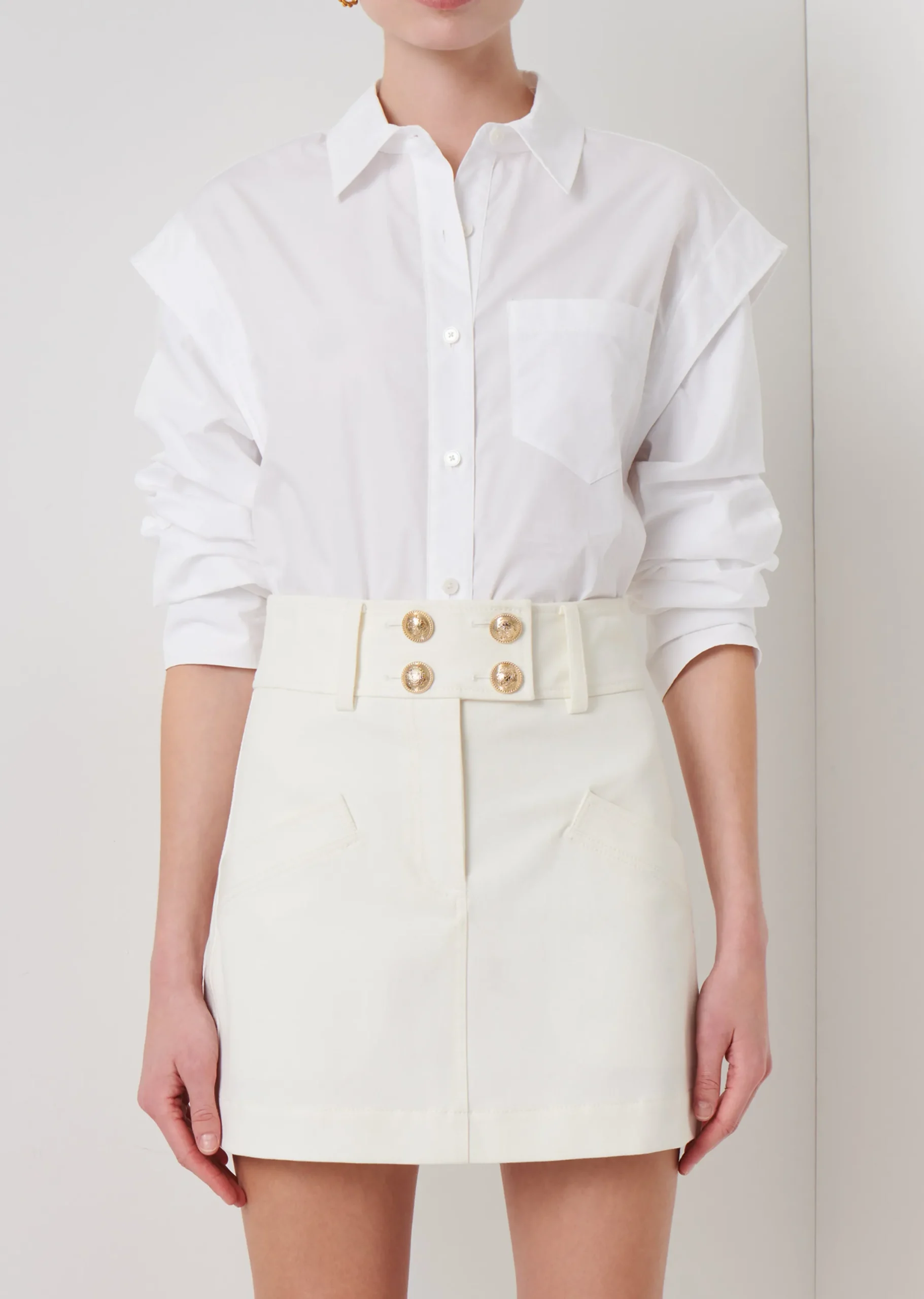Derek Lam -Marley Ruched Sleeve Button Down Shirt White