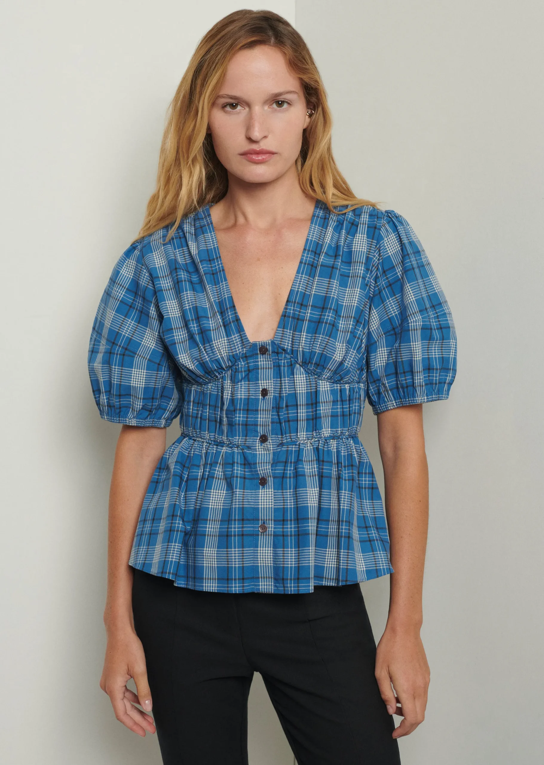 Derek Lam -Maureen Balloon Sleeve Top Blue Multi