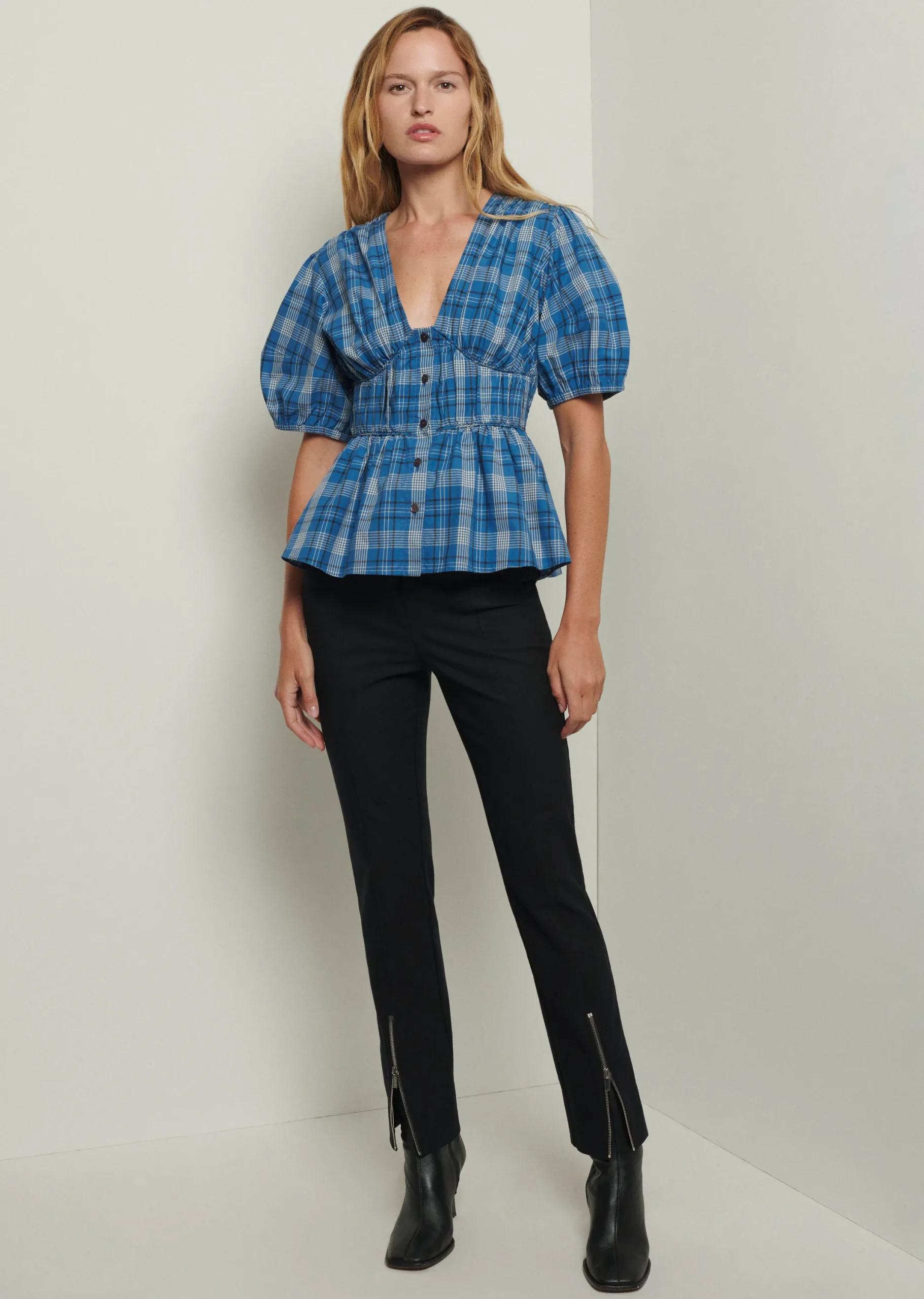 Derek Lam -Maureen Balloon Sleeve Top Blue Multi
