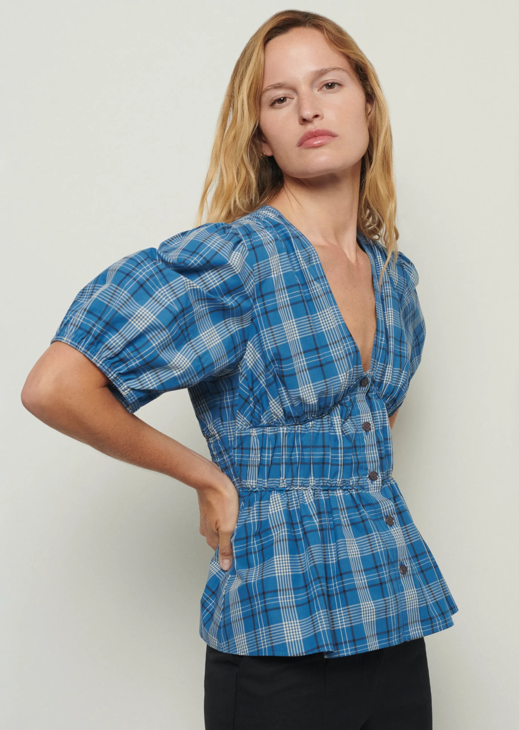 Derek Lam -Maureen Balloon Sleeve Top Blue Multi