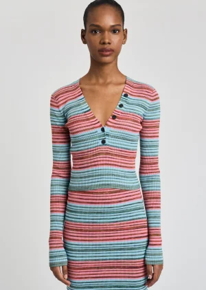 Derek Lam -Milana Cropped Henley Multicolor Space Dye