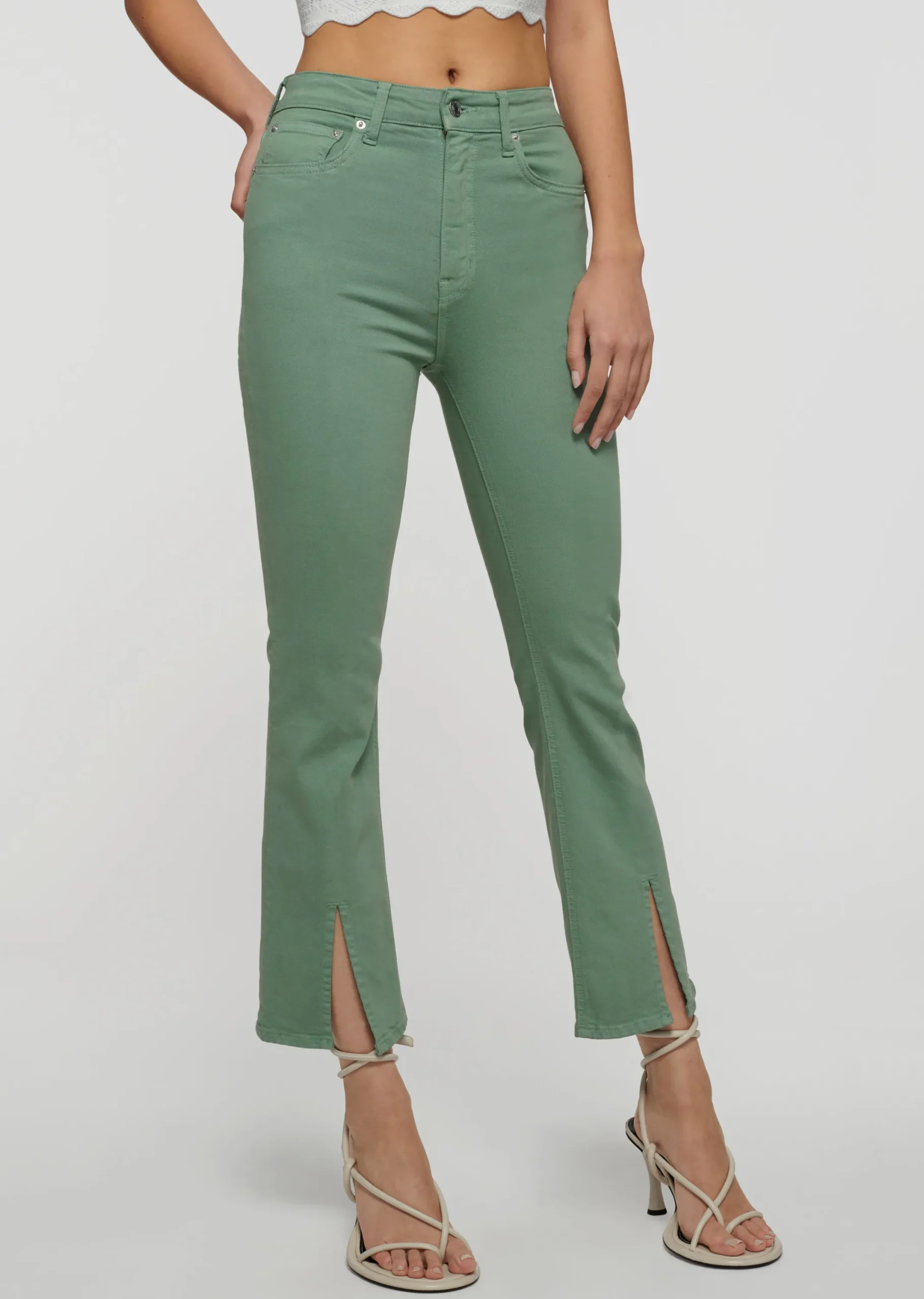 Derek Lam -Mira Front Slit Crop Flare Jeans Shale Green