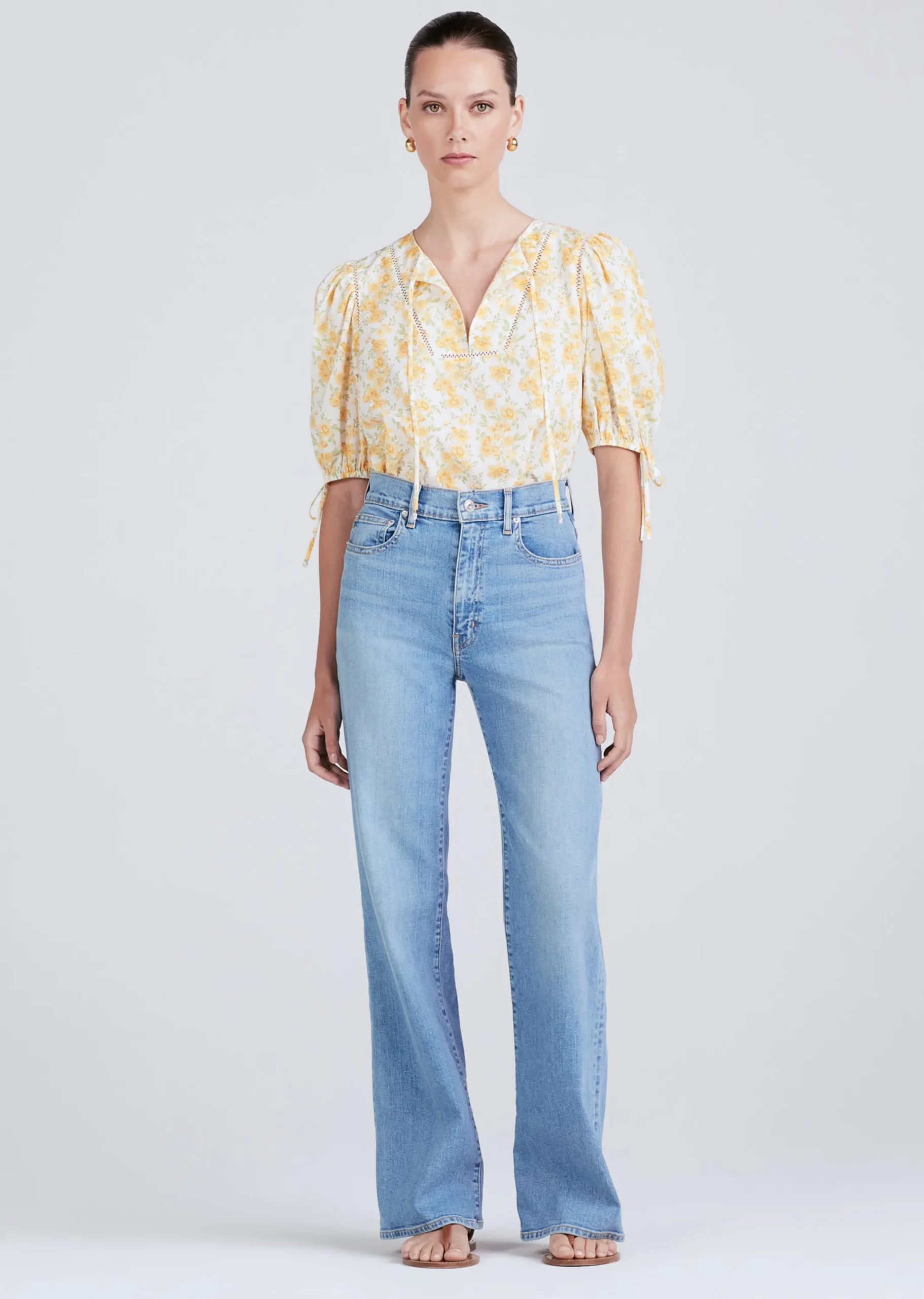 Derek Lam -Nora Puff Sleeve Top Yellow Multi