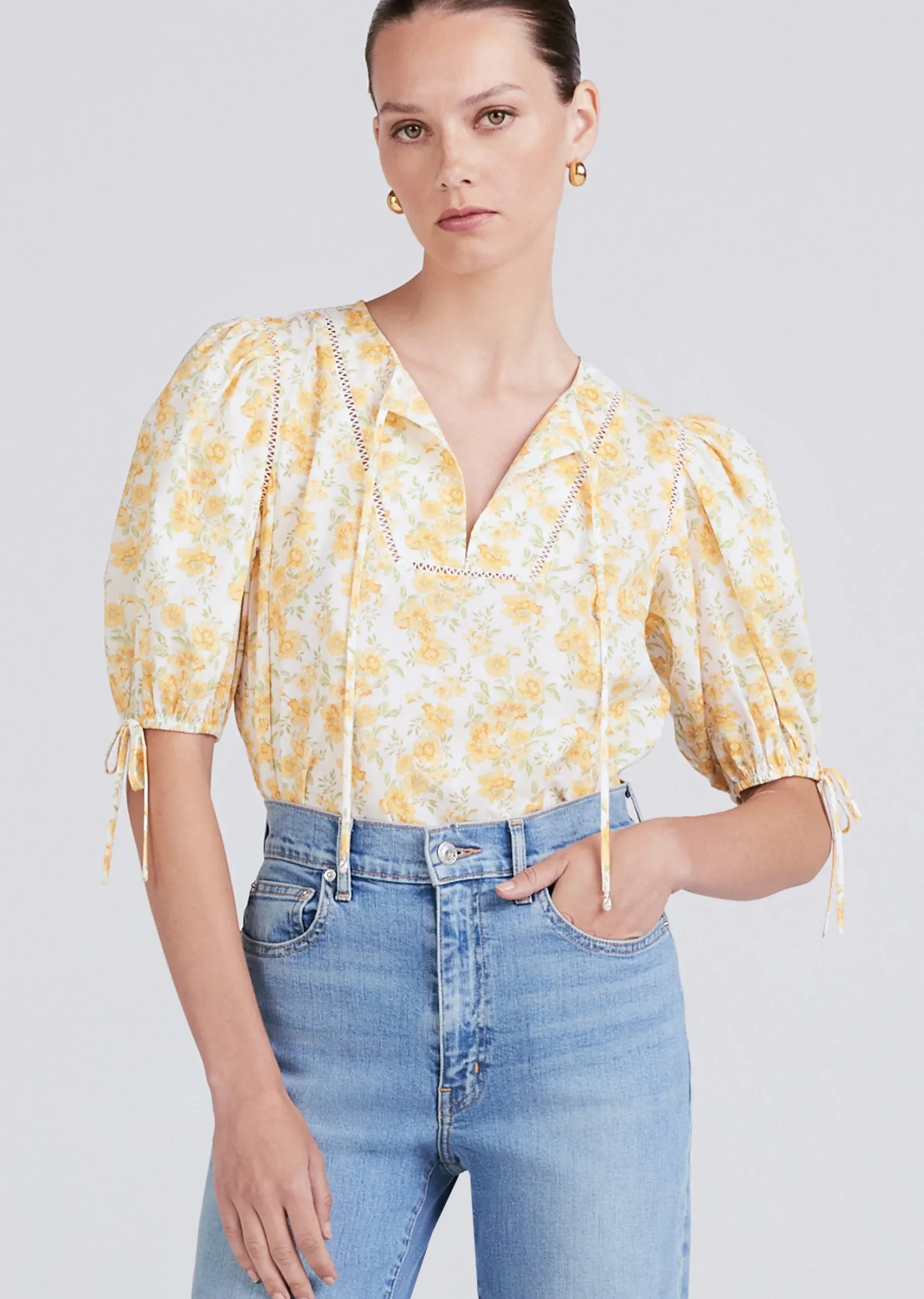 Derek Lam -Nora Puff Sleeve Top Yellow Multi
