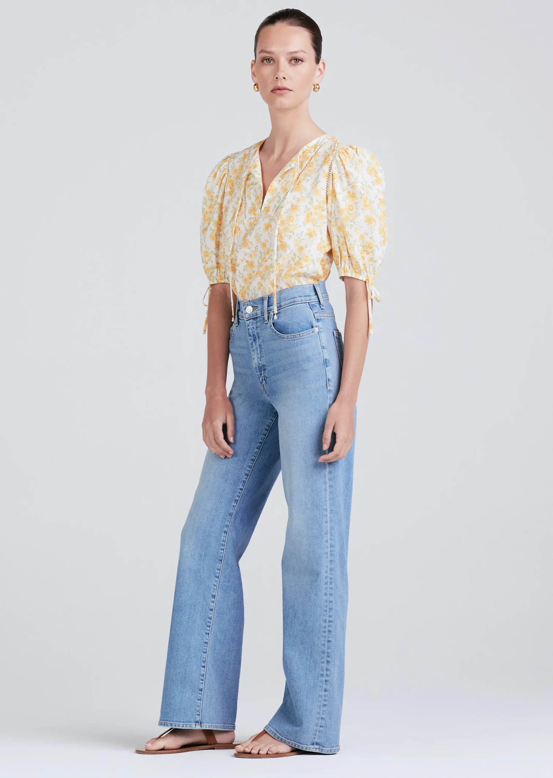 Derek Lam -Nora Puff Sleeve Top Yellow Multi