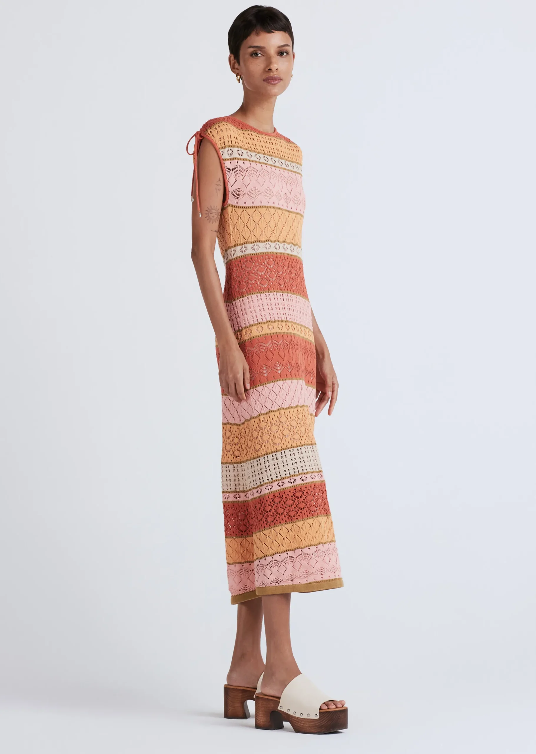 Derek Lam -Octavia Sleeveless Stripe Dress Peach Multi