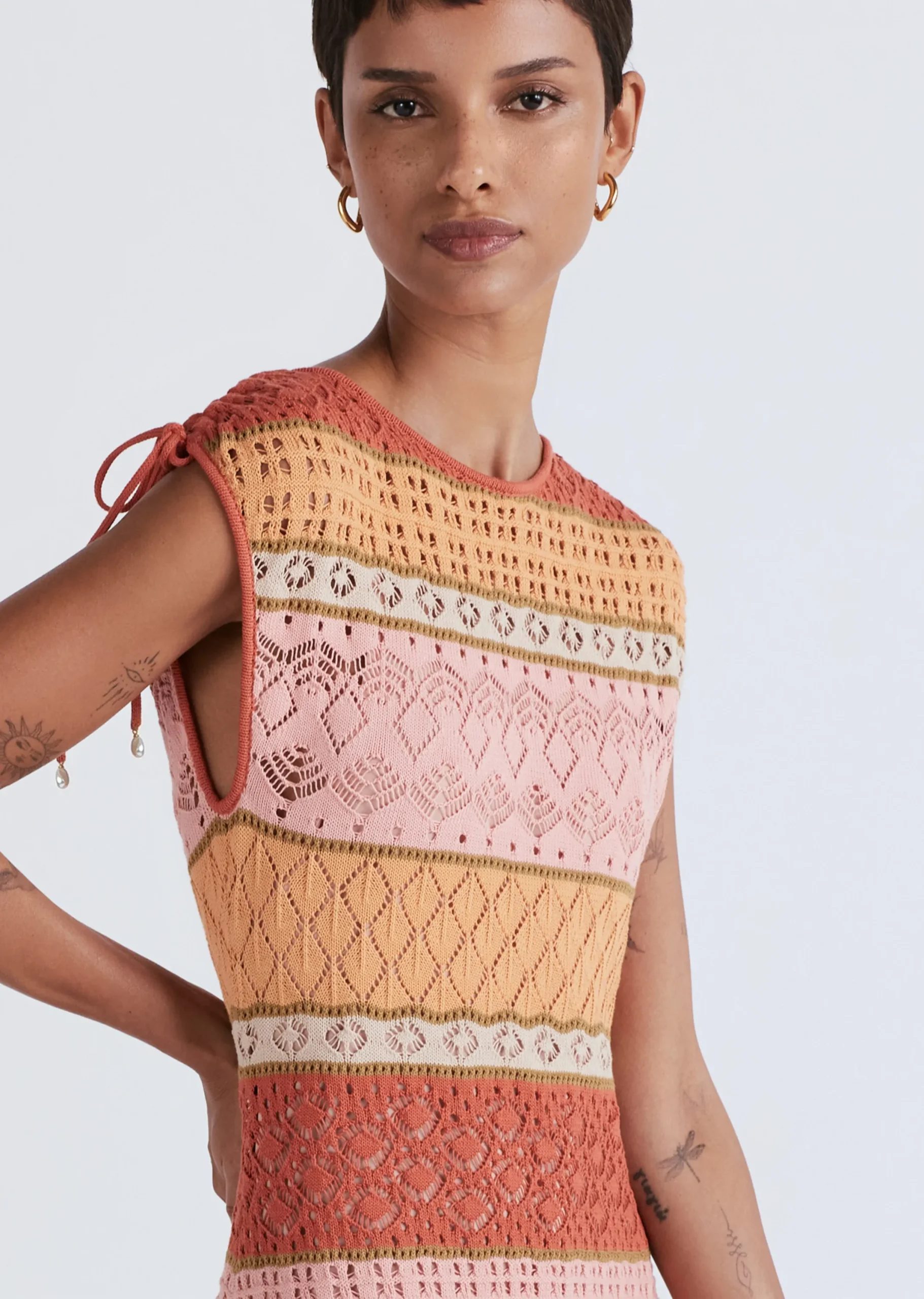 Derek Lam -Octavia Sleeveless Stripe Dress Peach Multi