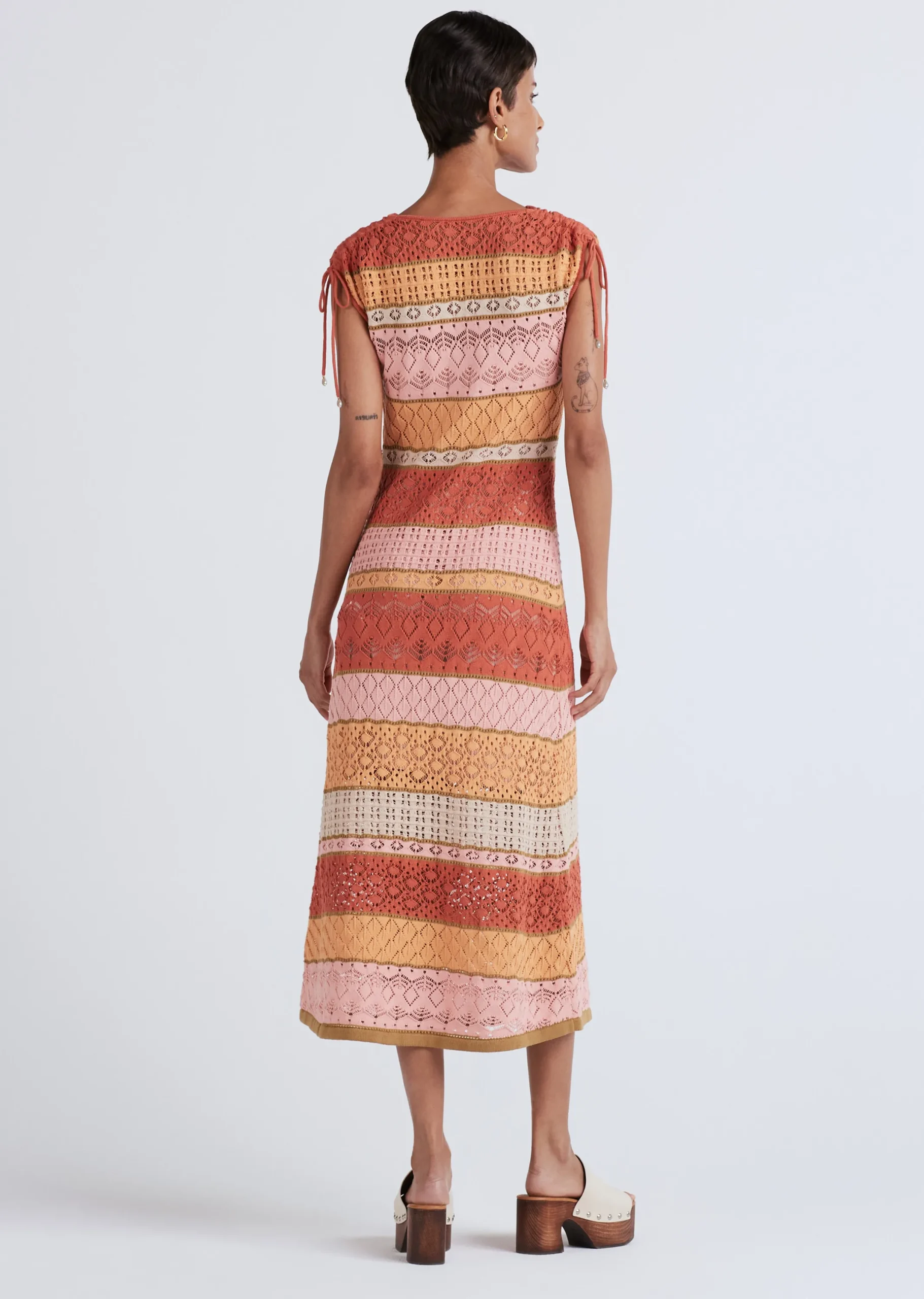 Derek Lam -Octavia Sleeveless Stripe Dress Peach Multi