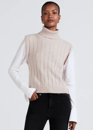 Derek Lam -Paola Mixed Media Turtleneck Sweater Taupe-White