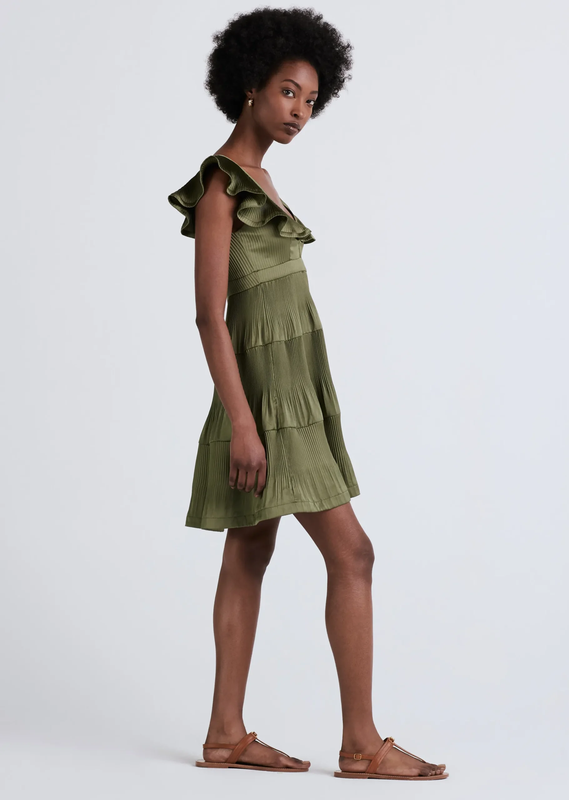 Derek Lam -Persis Pleated Ruffle Dress Fatigue