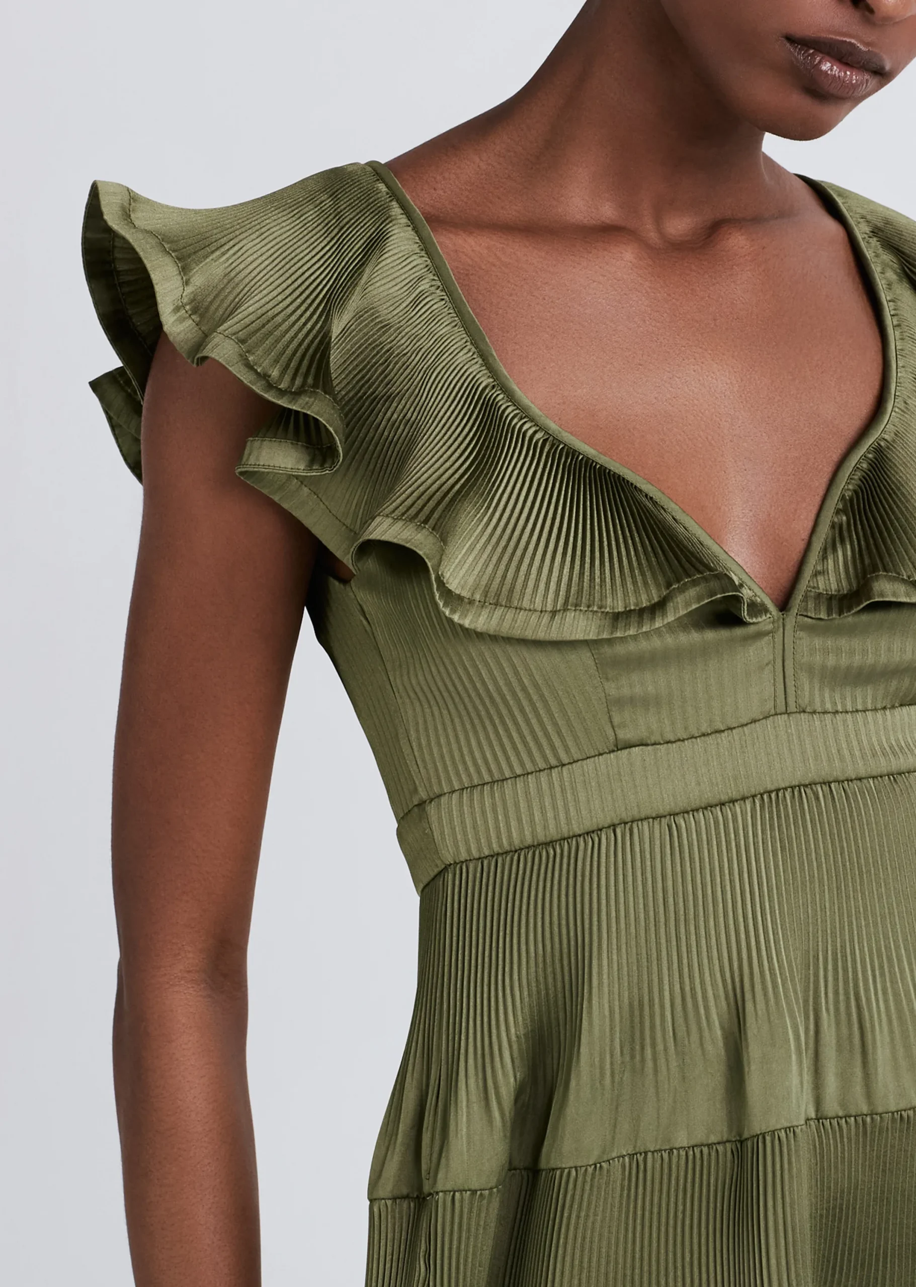 Derek Lam -Persis Pleated Ruffle Dress Fatigue