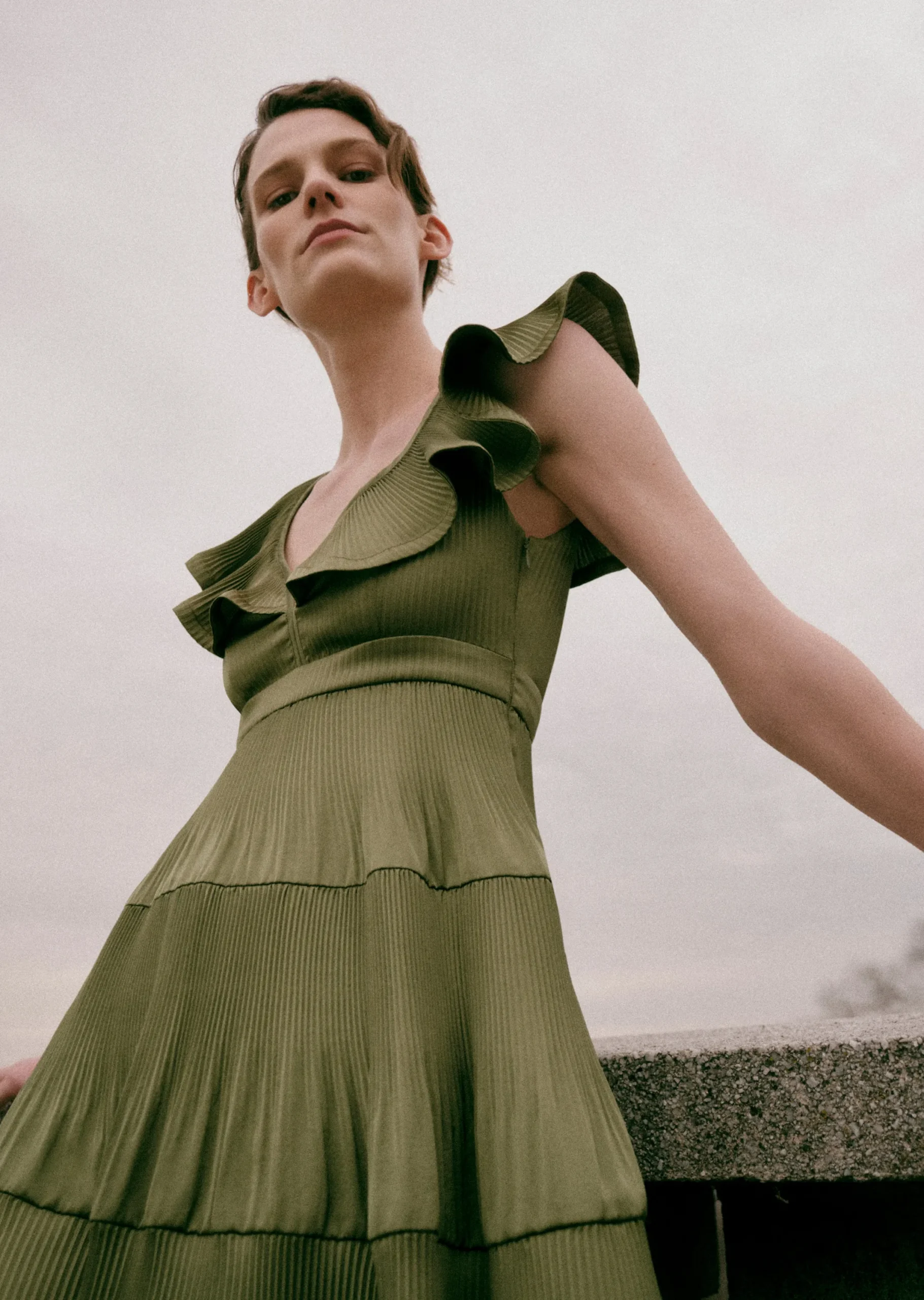 Derek Lam -Persis Pleated Ruffle Dress Fatigue