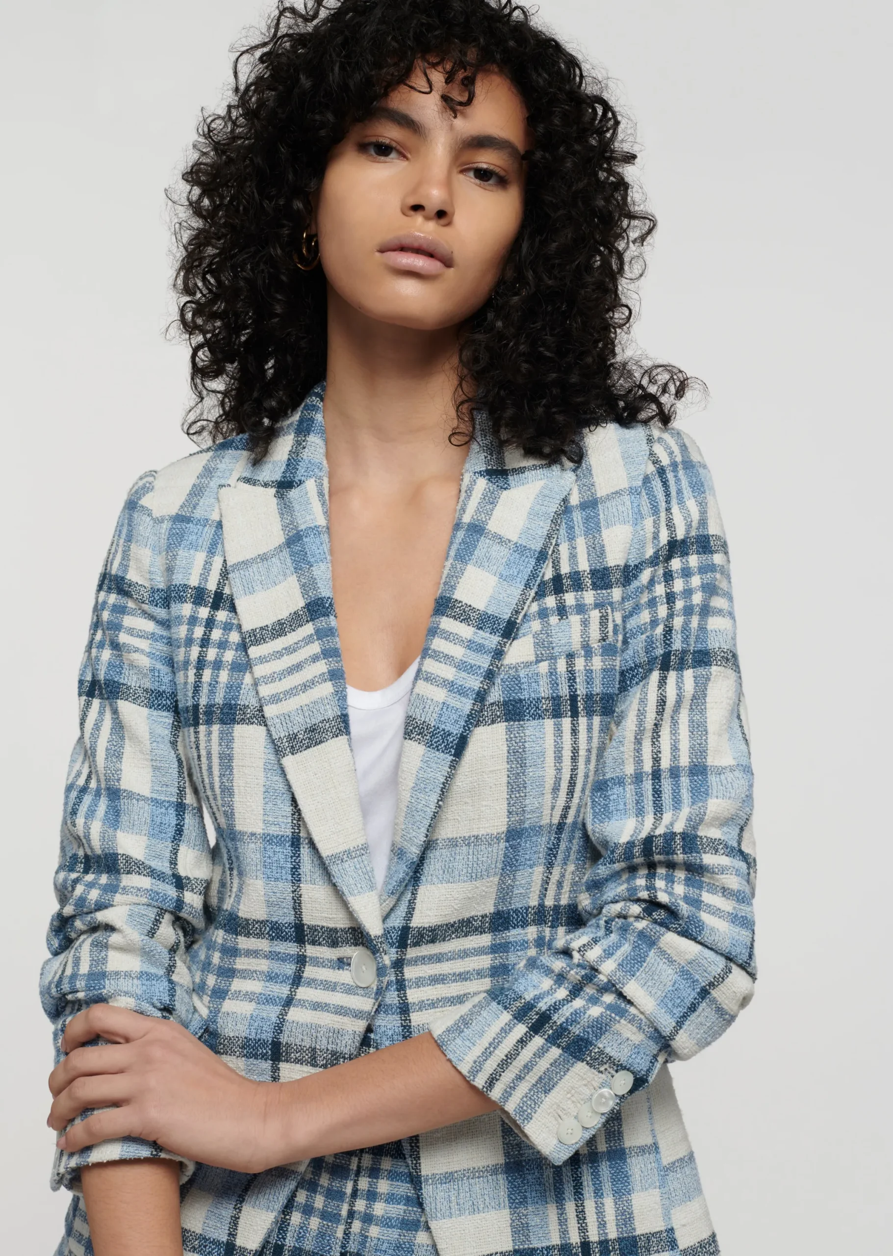 Derek Lam -Ralph Ruched Sleeve Jacket Blue Multi