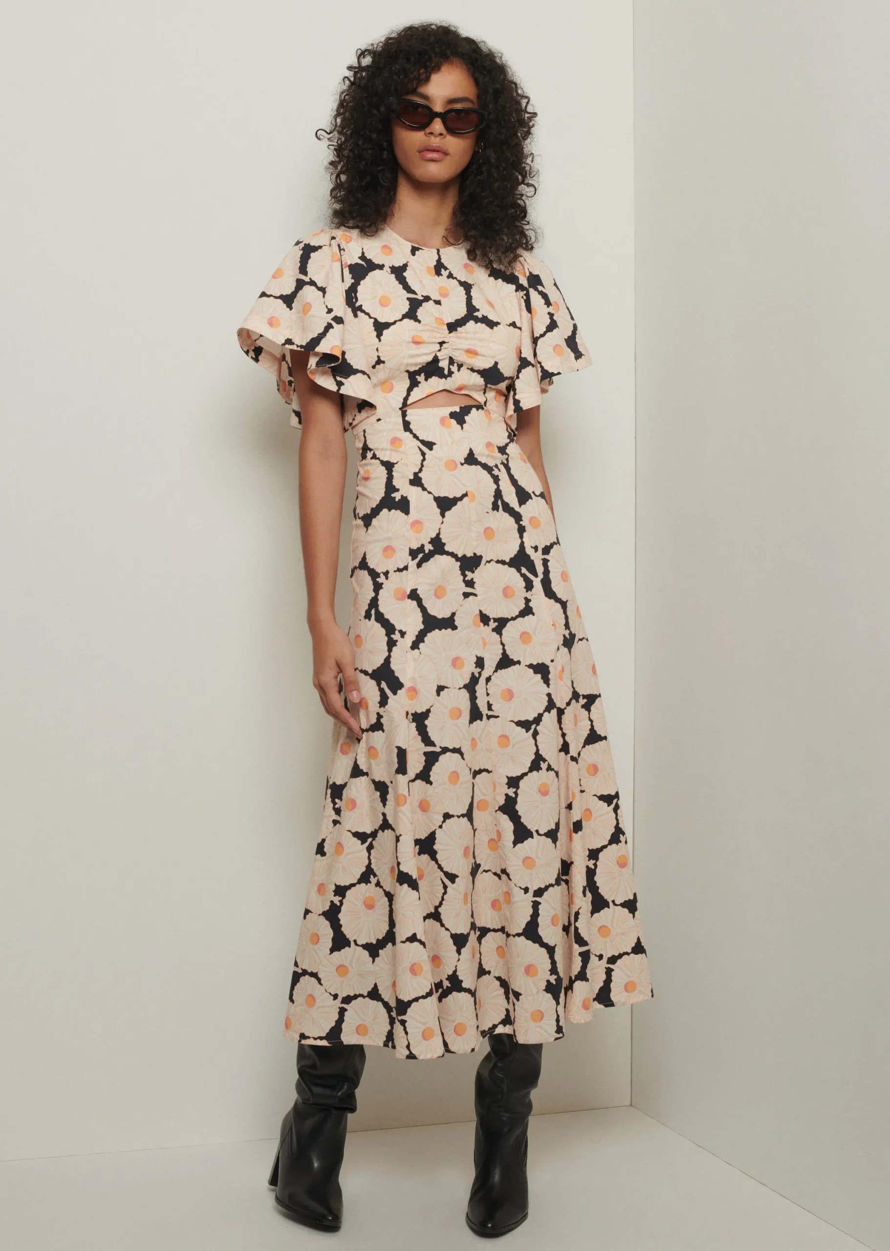 Derek Lam -Romilly Flutter Sleeve Dress Black Multi