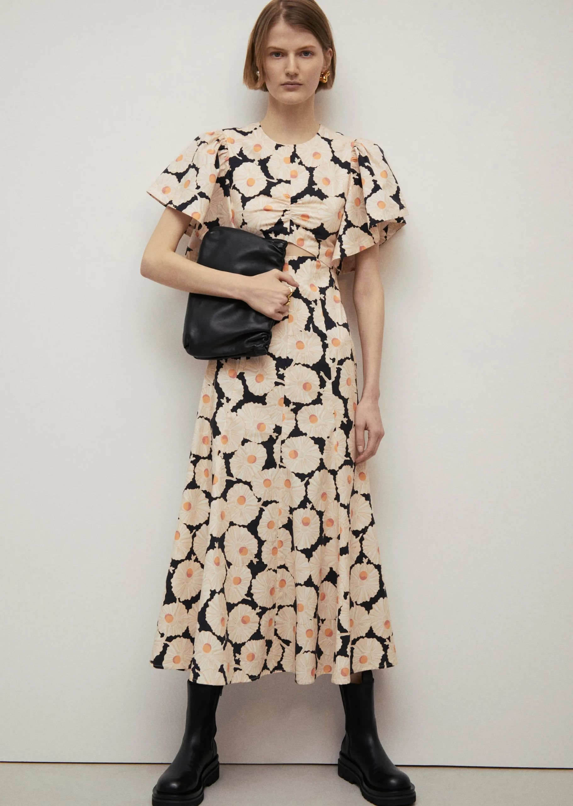 Derek Lam -Romilly Flutter Sleeve Dress Black Multi