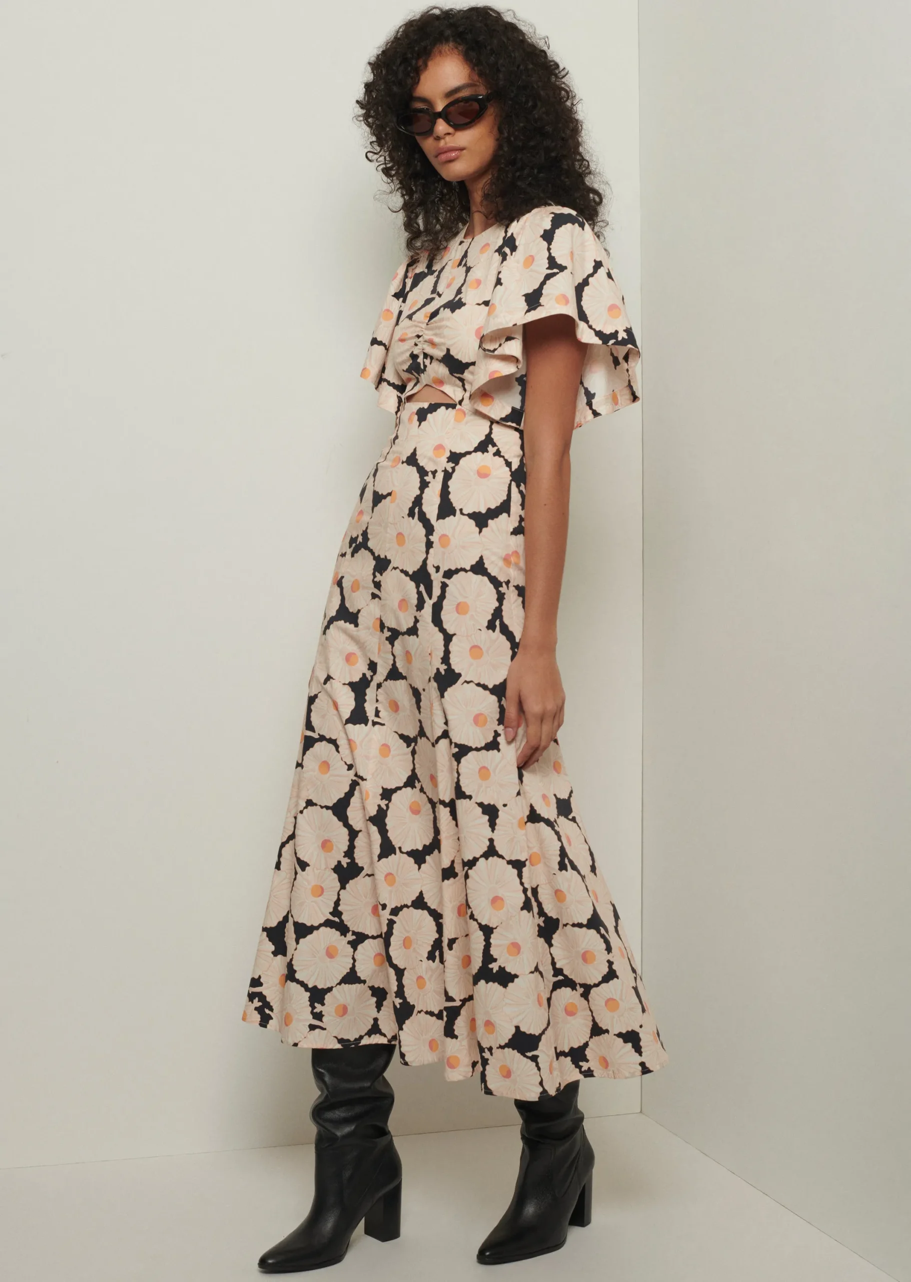 Derek Lam -Romilly Flutter Sleeve Dress Black Multi