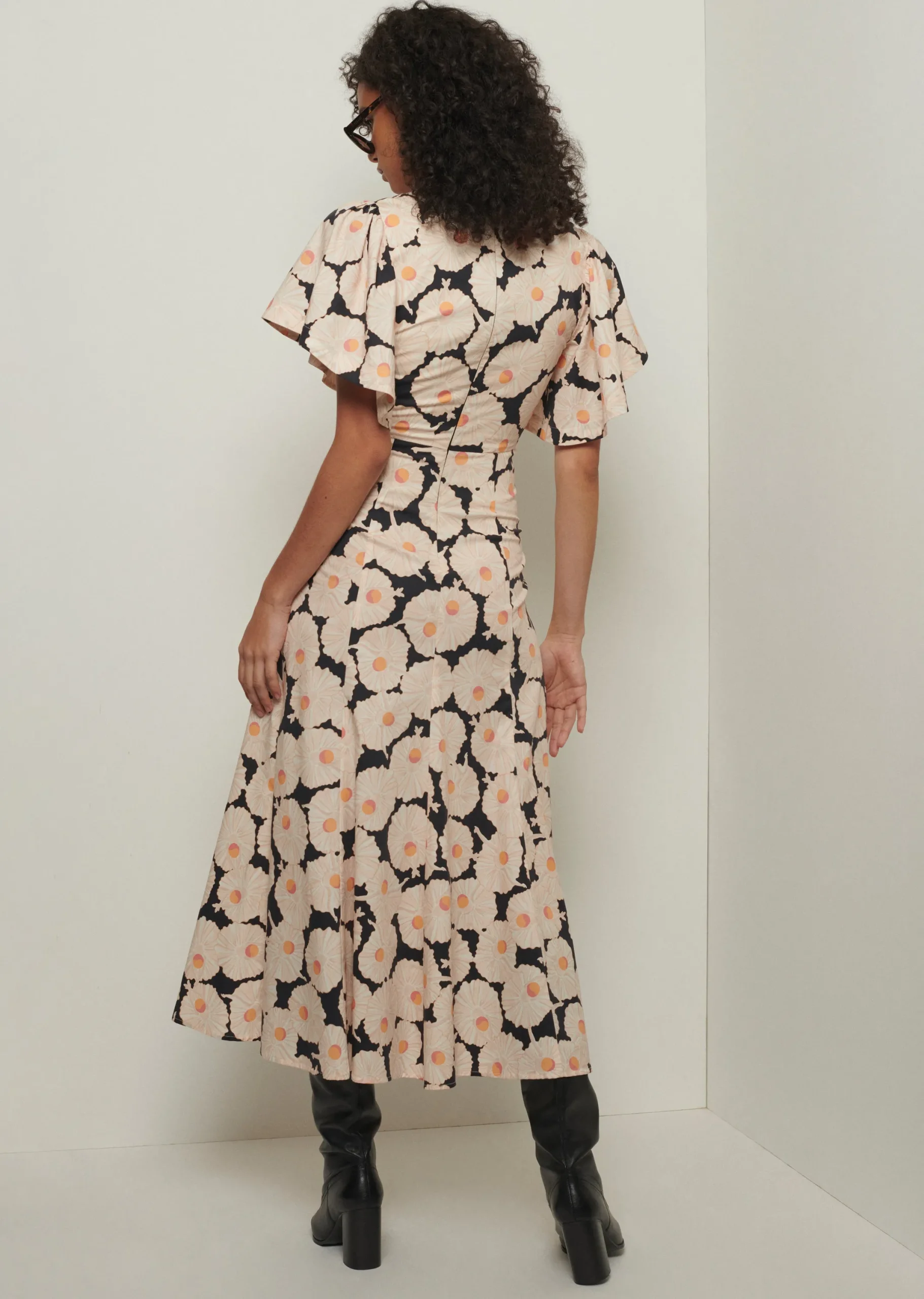 Derek Lam -Romilly Flutter Sleeve Dress Black Multi
