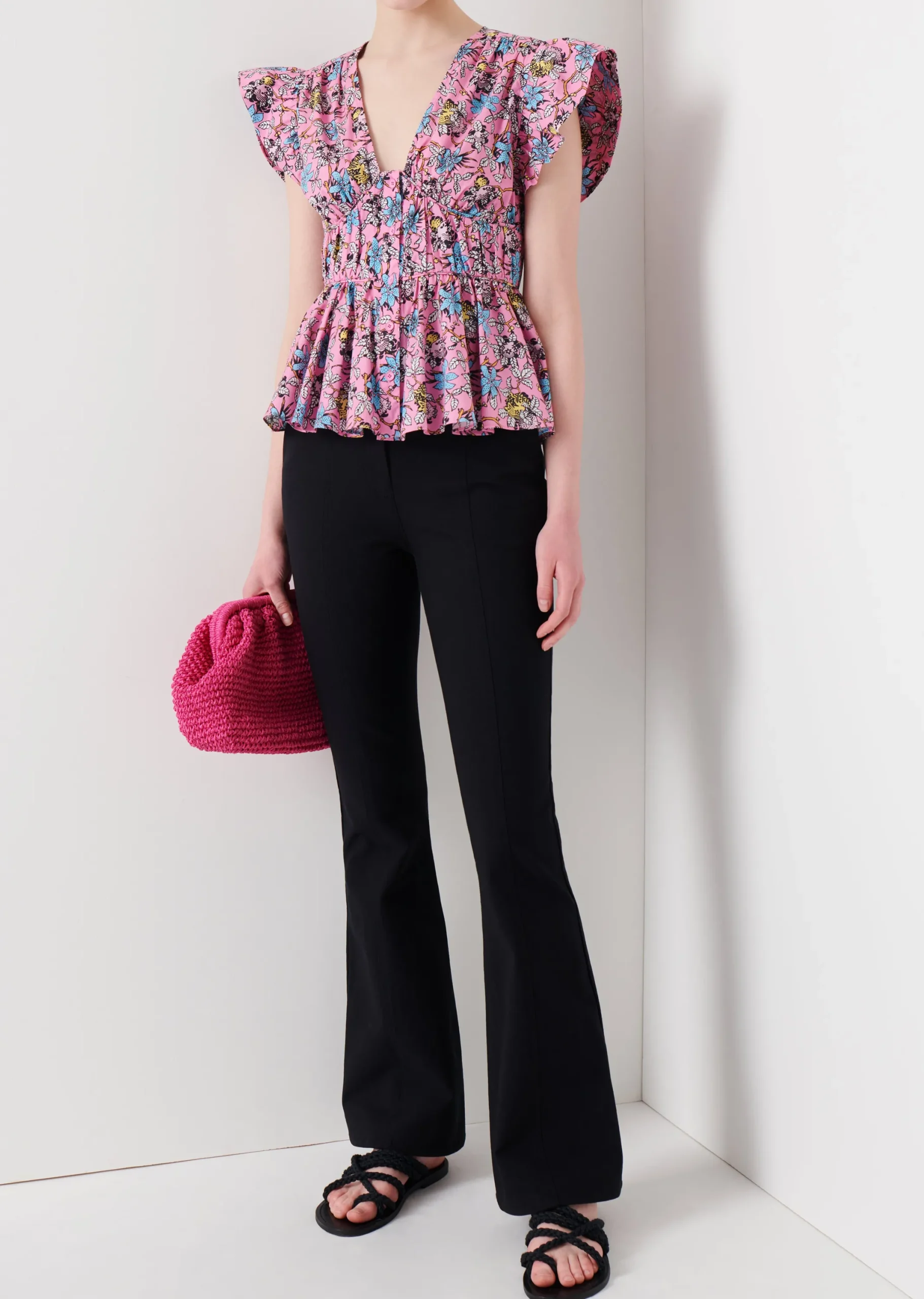 Derek Lam -Roselyn Ruffle Sleeve Top Pink Multi