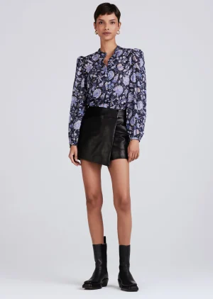 Derek Lam -Savannah Pleated Sleeve Button Down Blouse Navy Multi