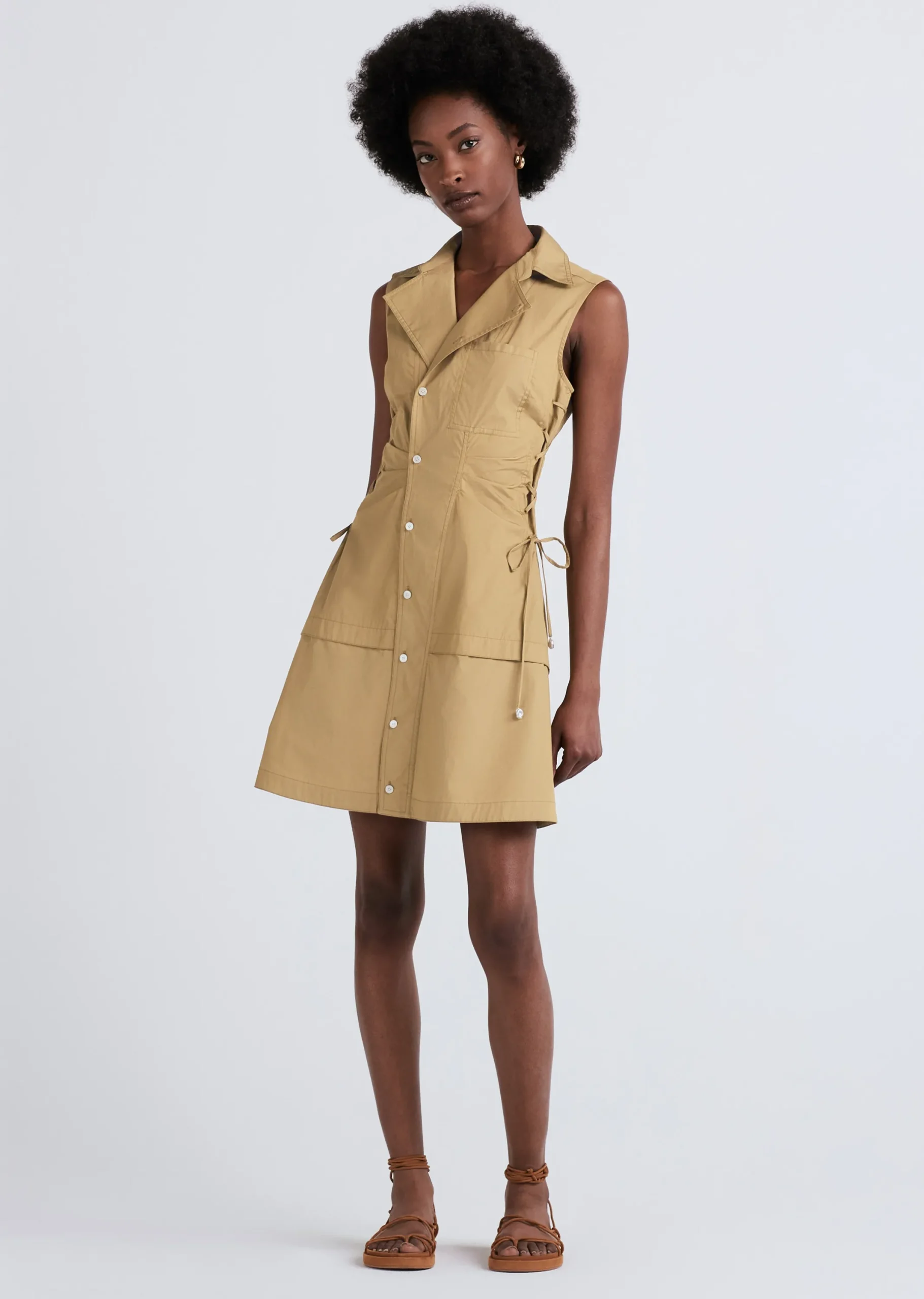 Derek Lam -Serena Lace Up Shirt Dress Khaki