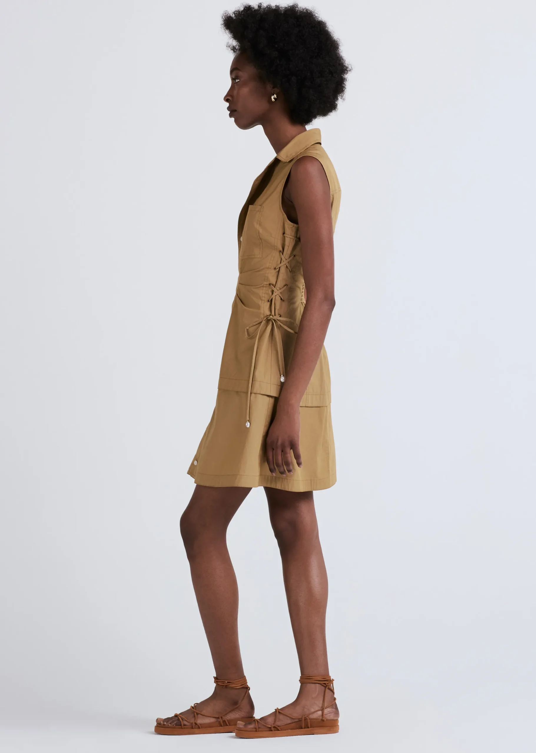 Derek Lam -Serena Lace Up Shirt Dress Amber Green