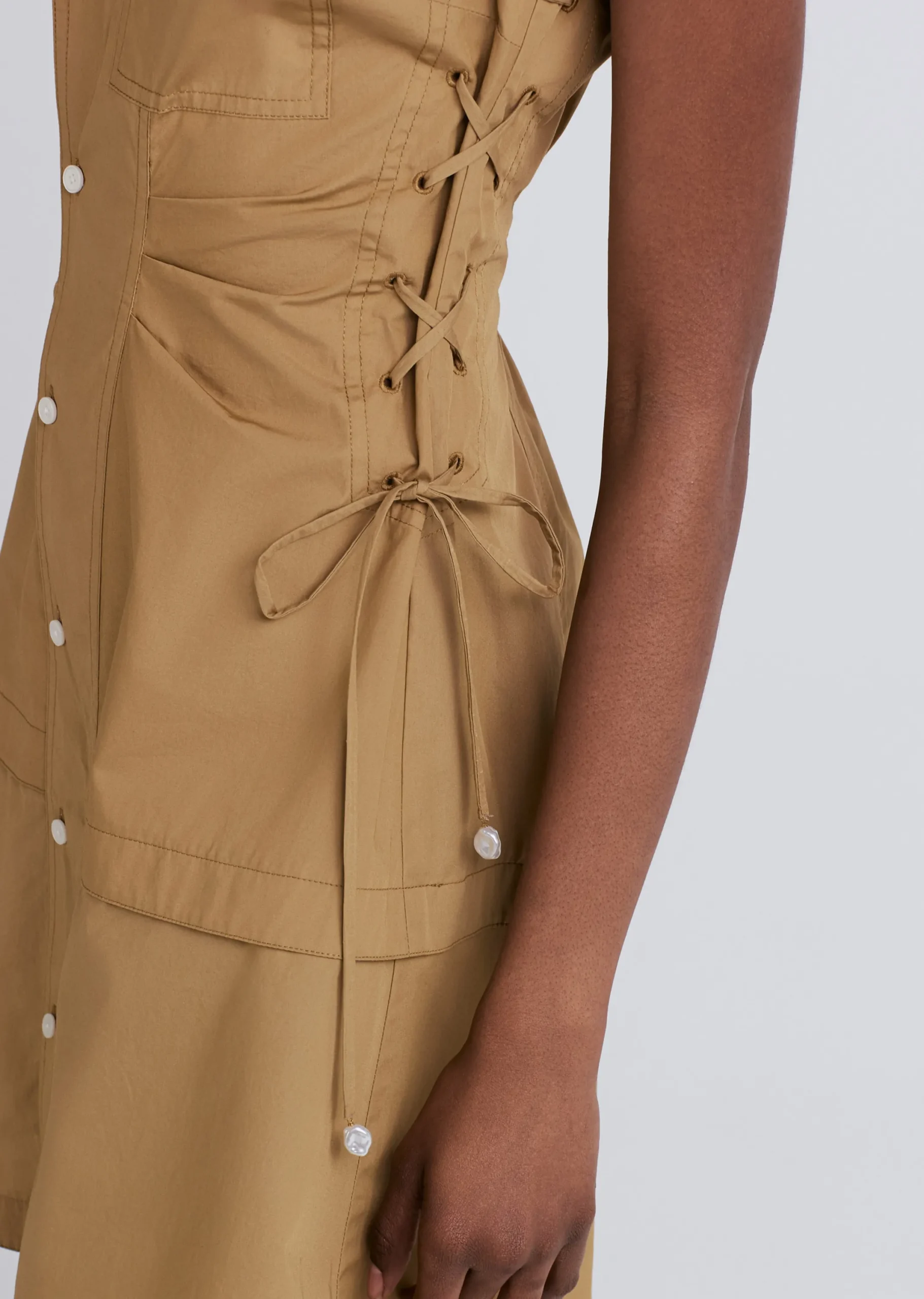 Derek Lam -Serena Lace Up Shirt Dress Amber Green