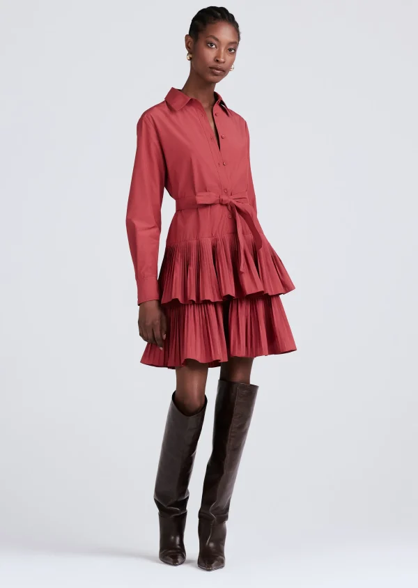 Derek Lam -Sterling Long Sleeve Pleated Mini Dress Rhubarb