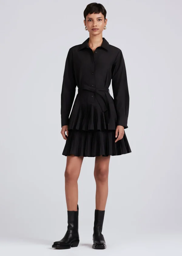 Derek Lam -Sterling Long Sleeve Pleated Mini Dress Black