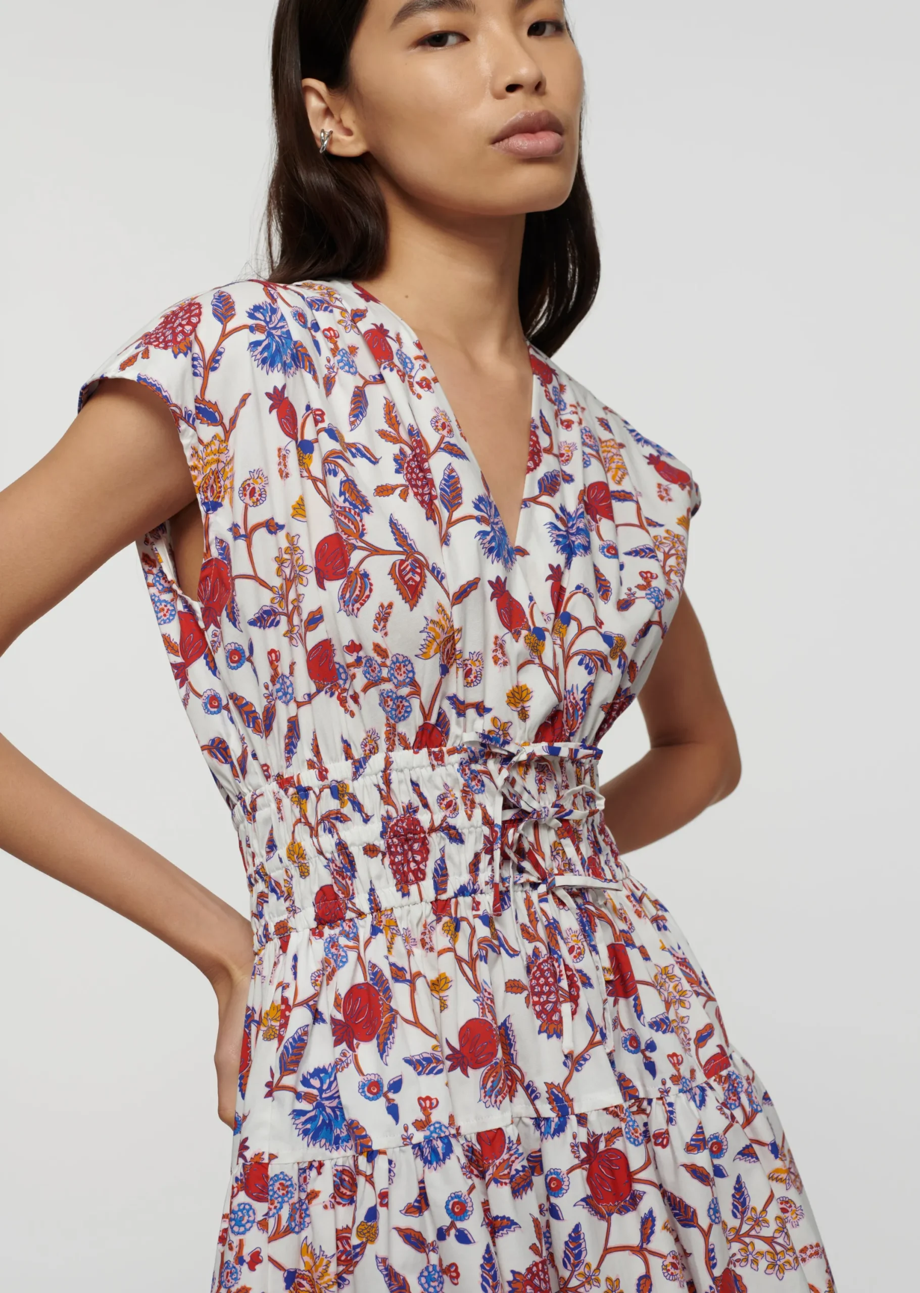 Derek Lam -Tora V-Neck Dress White Multi