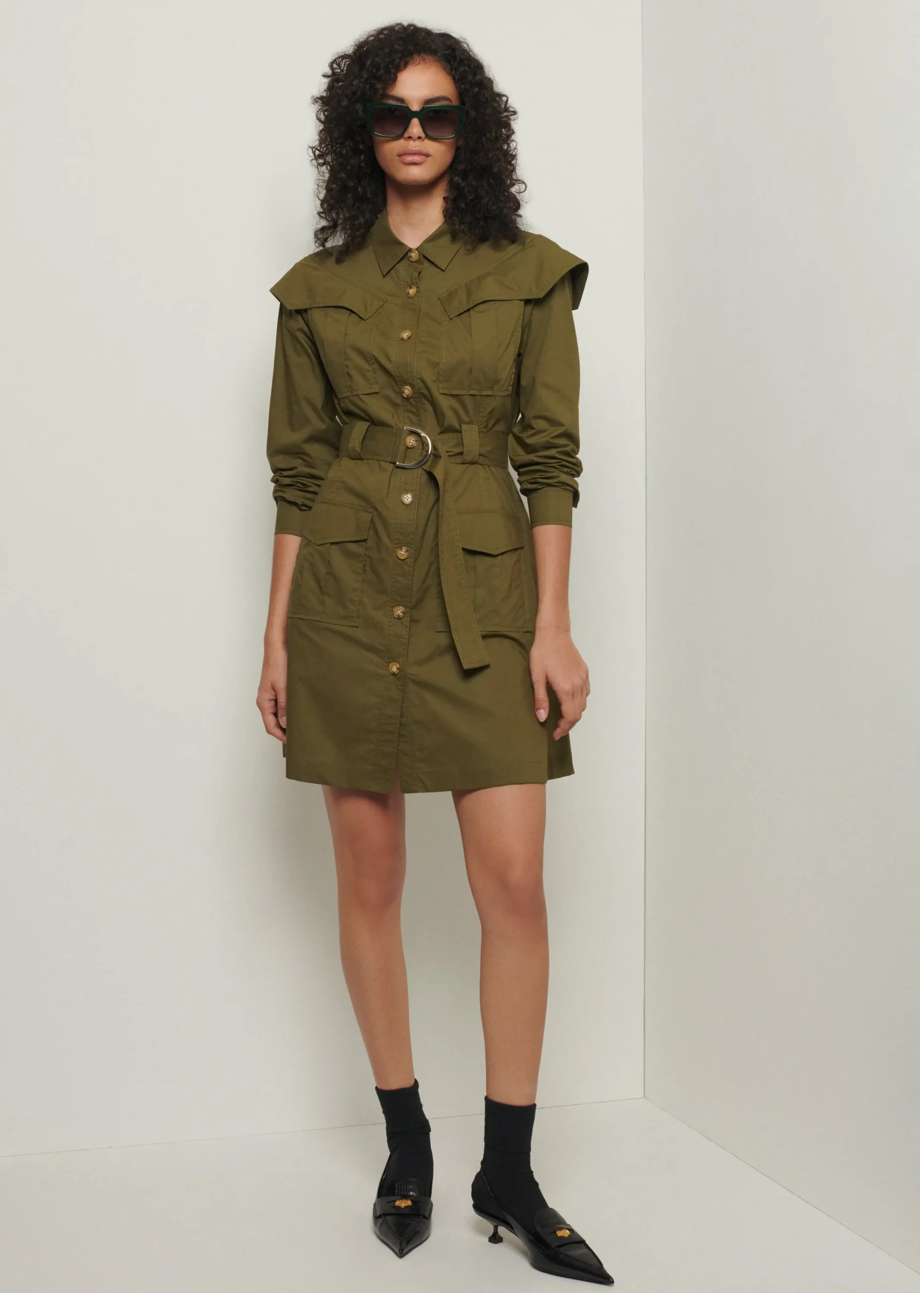 Derek Lam -Verity Utility Shirt Dress Olive