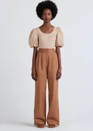 Derek Lam -Willa Balloon Sleeve Scoop Neck Top Khaki